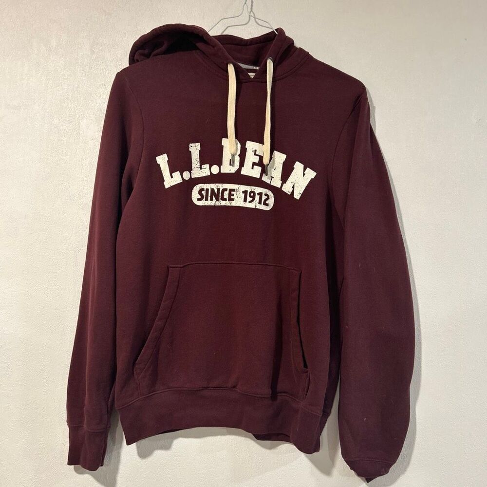 L.L. Bean Men’s Small Maroon Hoodie – Graphic Logo Pullover Sweatshirt Since 191
